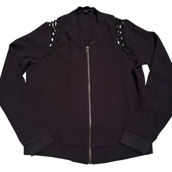 Generation Love Size S Mesh Shoulder Zip Bomber Jacket Black Edgy Going Out Top - Picture 2 of 8